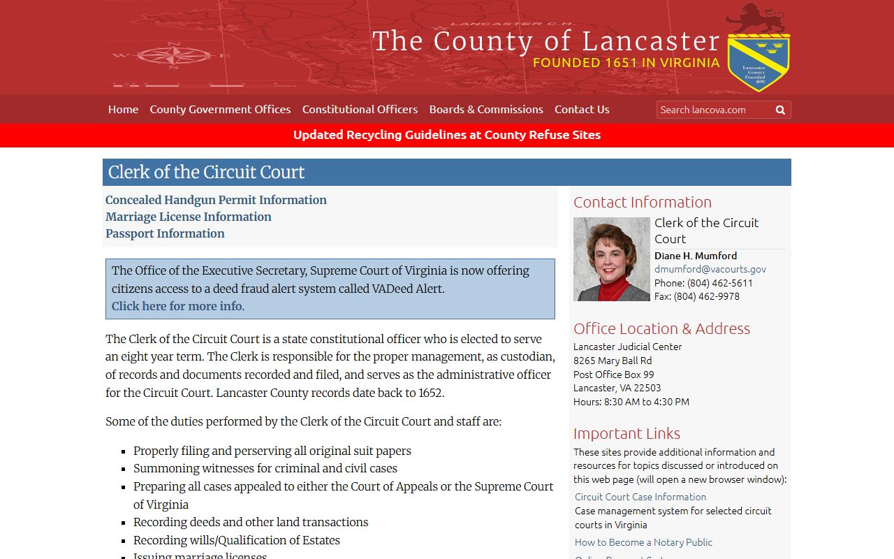 Lancaster County Circuit Clerk page for court records after arrest