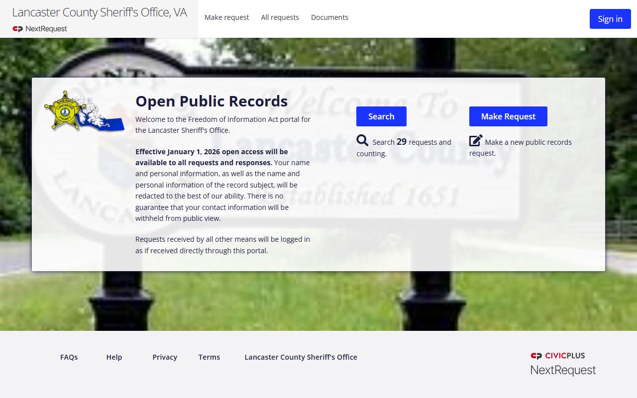 Lancaster County inmate records FOIA portal