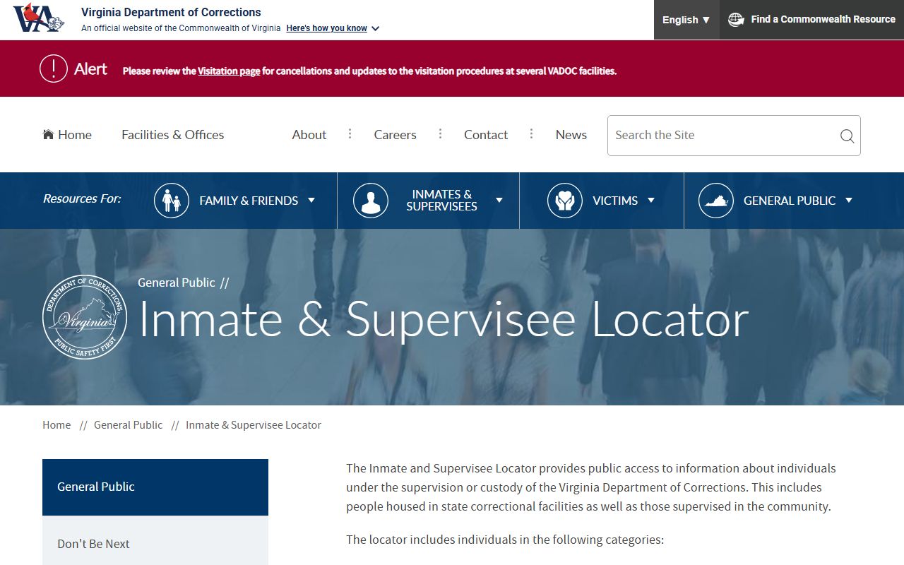 Virginia Department of Corrections inmate and supervisee locator